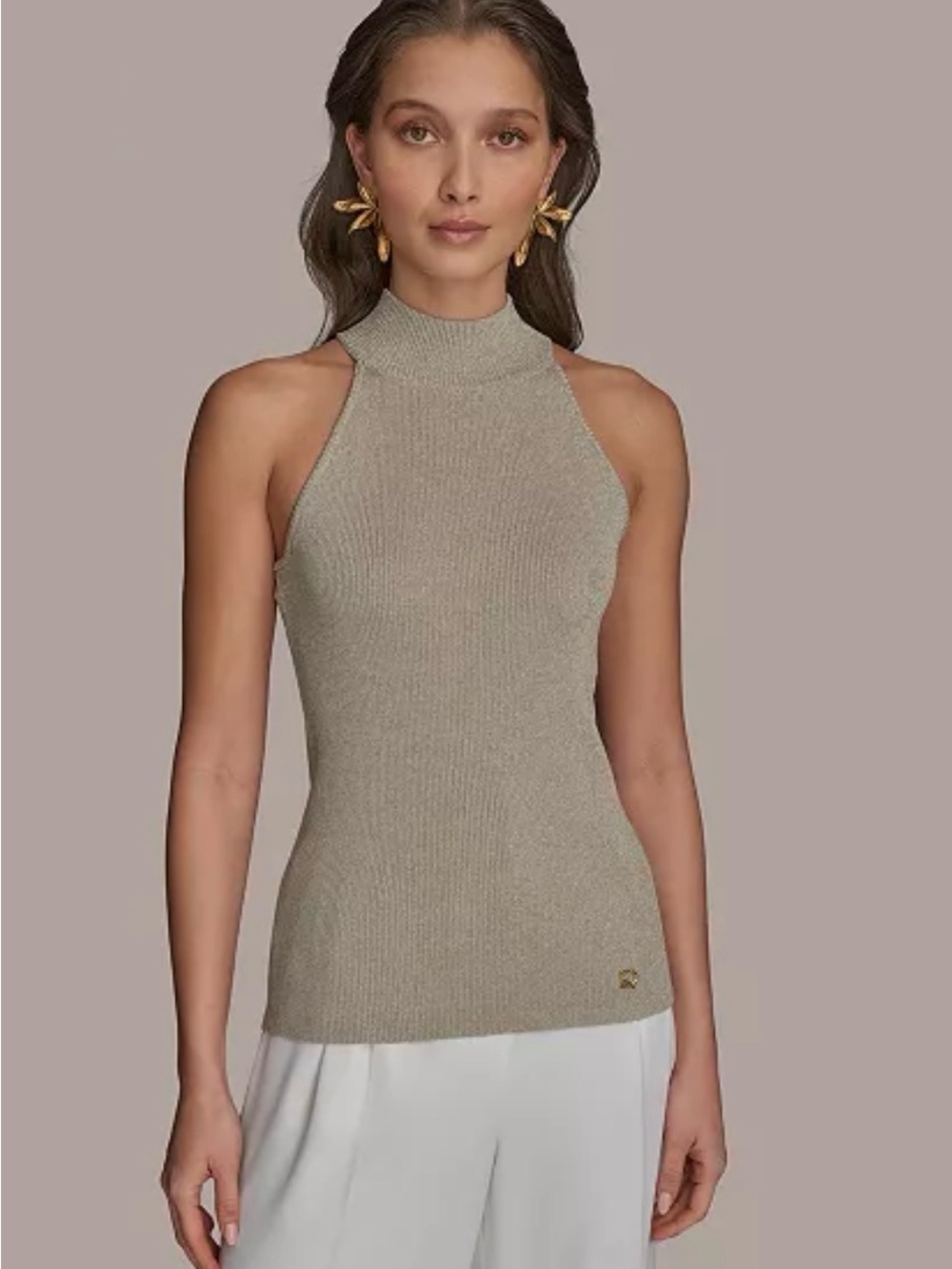Donna Karen mock turtleneck Metallic Gold Sz S